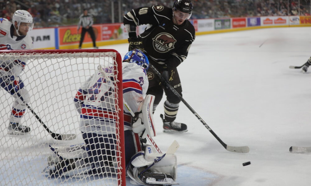 Rochester Americans goalie Malcolm Subban makes a stop against the Hershey Bears in Game 1 of the Eastern Conference Finals. (Tori Hartman/Hershey Bears)