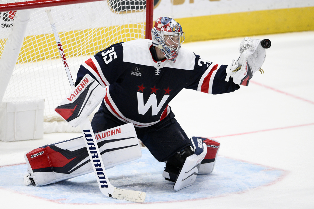 Goalie Darcy Kuemper of the Washington Capitals looks on against